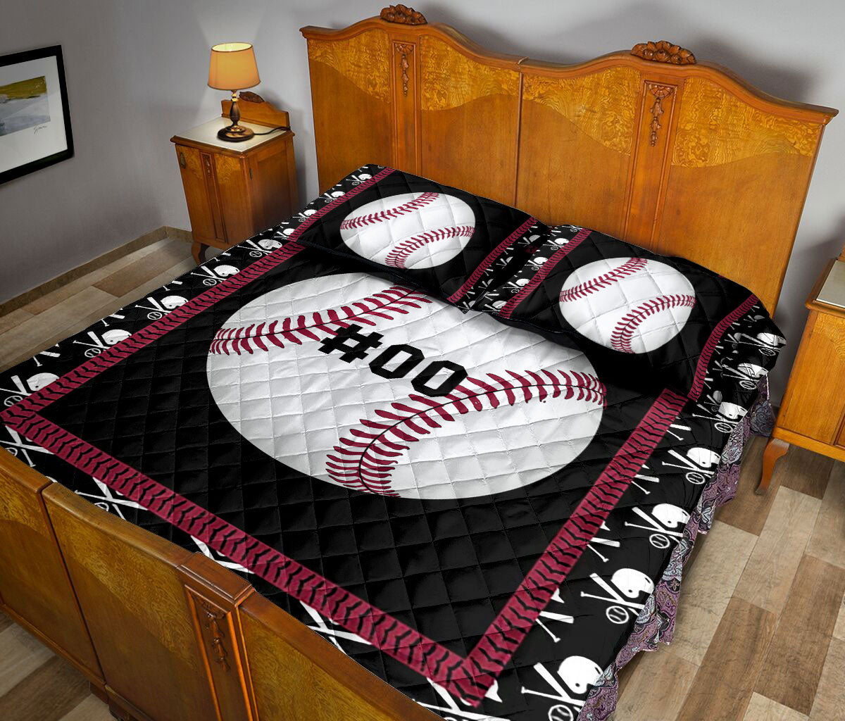 Ohaprints-Quilt-Bed-Set-Pillowcase-Baseball-Ball-Pattern-Unique-For-Sport-Lover-Custom-Personalized-Name-Number-Blanket-Bedspread-Bedding-3175-King (90'' x 100'')