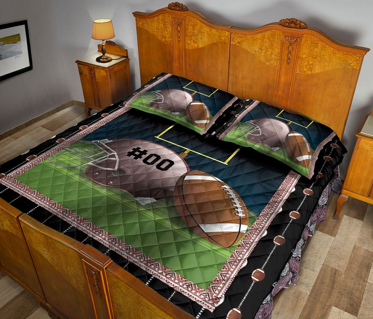 Ohaprints-Quilt-Bed-Set-Pillowcase-Football-Ball-Pattern-Unique-For-Sport-Lover-Custom-Personalized-Name-Number-Blanket-Bedspread-Bedding-3125-King (90'' x 100'')