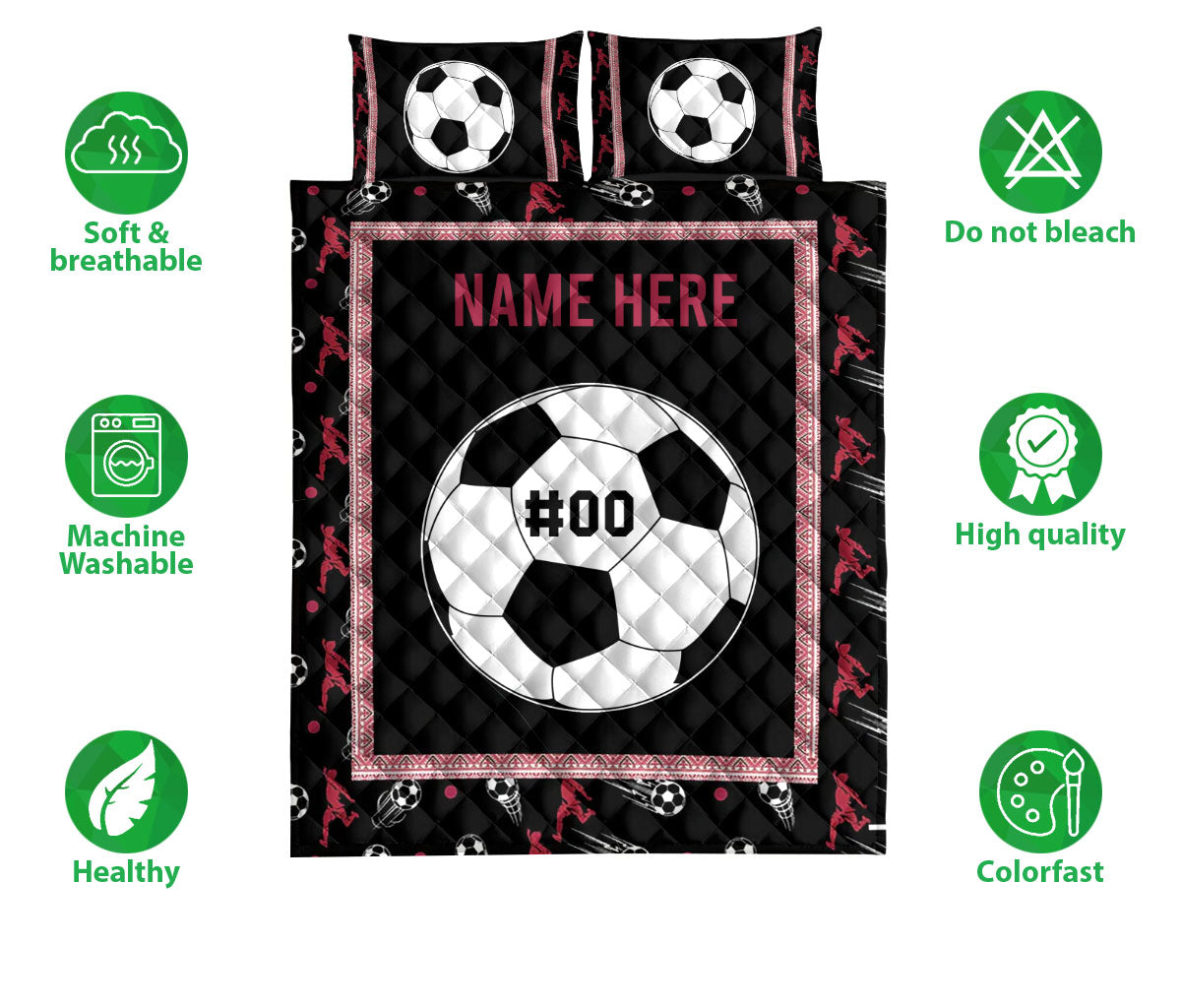 Ohaprints-Quilt-Bed-Set-Pillowcase-Soccer-Ball-Pattern-Gifts-For-Sport-Custom-Personalized-Name-Number-Blanket-Bedspread-Bedding-3366-Double (70'' x 80'')