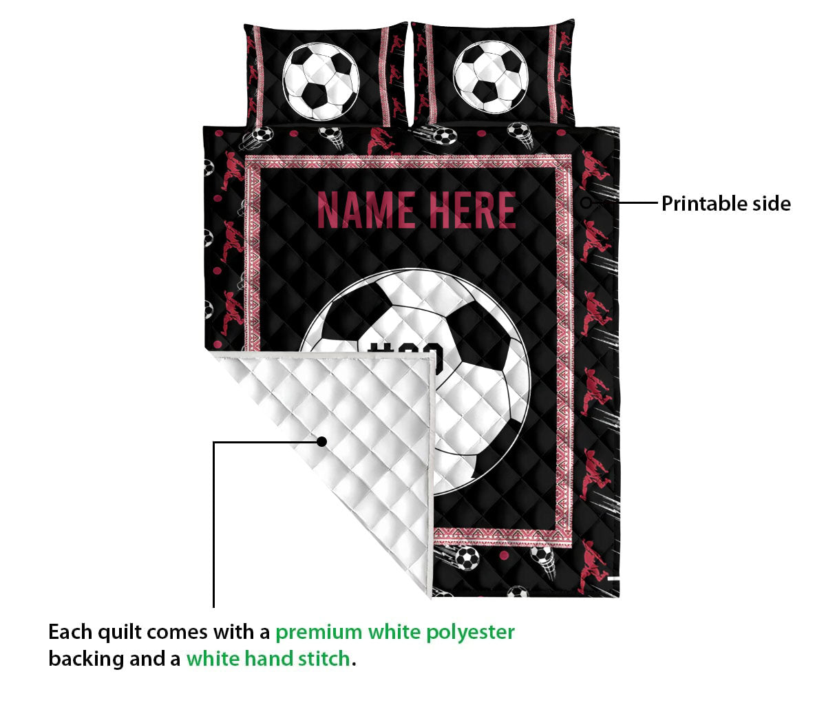 Ohaprints-Quilt-Bed-Set-Pillowcase-Soccer-Ball-Pattern-Gifts-For-Sport-Custom-Personalized-Name-Number-Blanket-Bedspread-Bedding-3366-Queen (80'' x 90'')