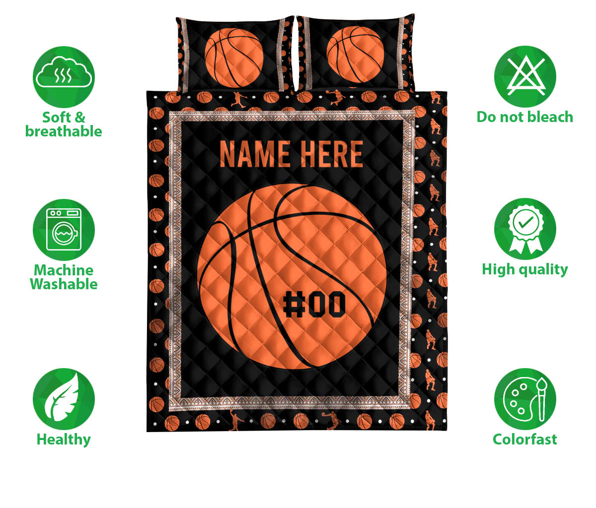 Ohaprints-Quilt-Bed-Set-Pillowcase-Basketball-Orange-Ball-Sport-Lover-Custom-Personalized-Name-Number-Blanket-Bedspread-Bedding-3392-Double (70'' x 80'')