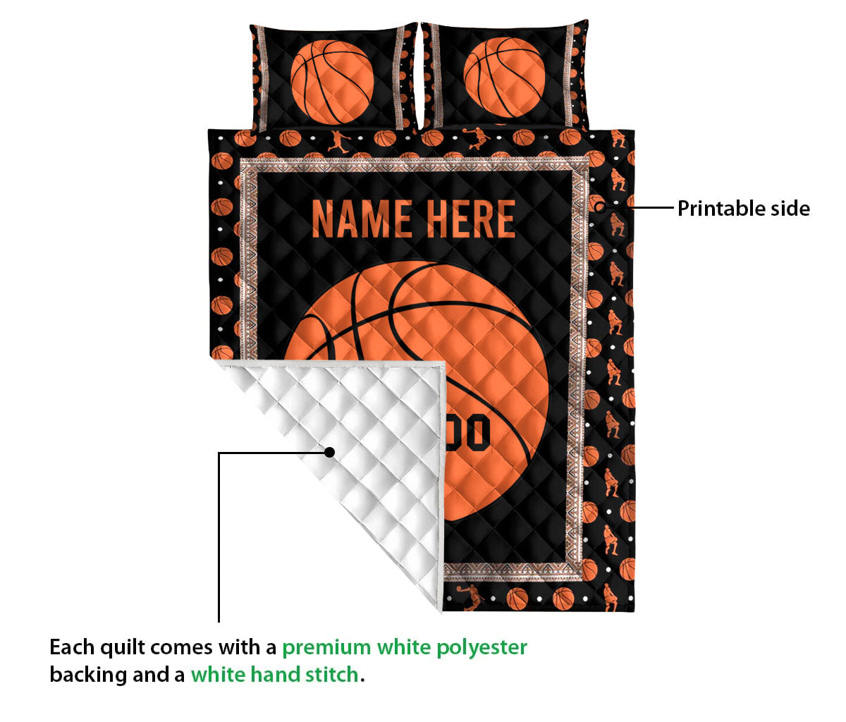 Ohaprints-Quilt-Bed-Set-Pillowcase-Basketball-Orange-Ball-Sport-Lover-Custom-Personalized-Name-Number-Blanket-Bedspread-Bedding-3392-Queen (80'' x 90'')