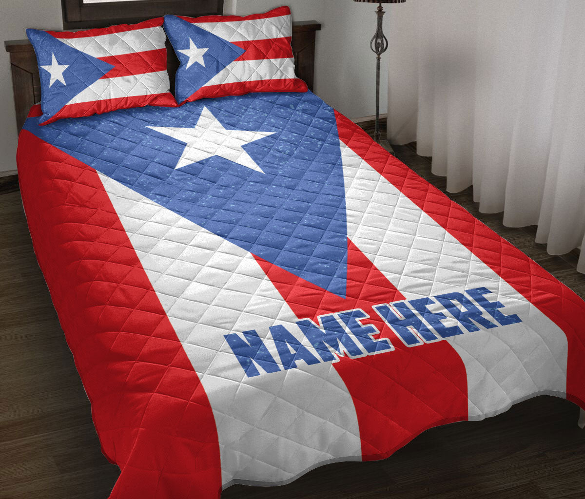 Ohaprints-Quilt-Bed-Set-Pillowcase-Puerto-Rico-Flag-Puerto-Rican-Striped-Star-Custom-Personalized-Name-Blanket-Bedspread-Bedding-617-Throw (55'' x 60'')