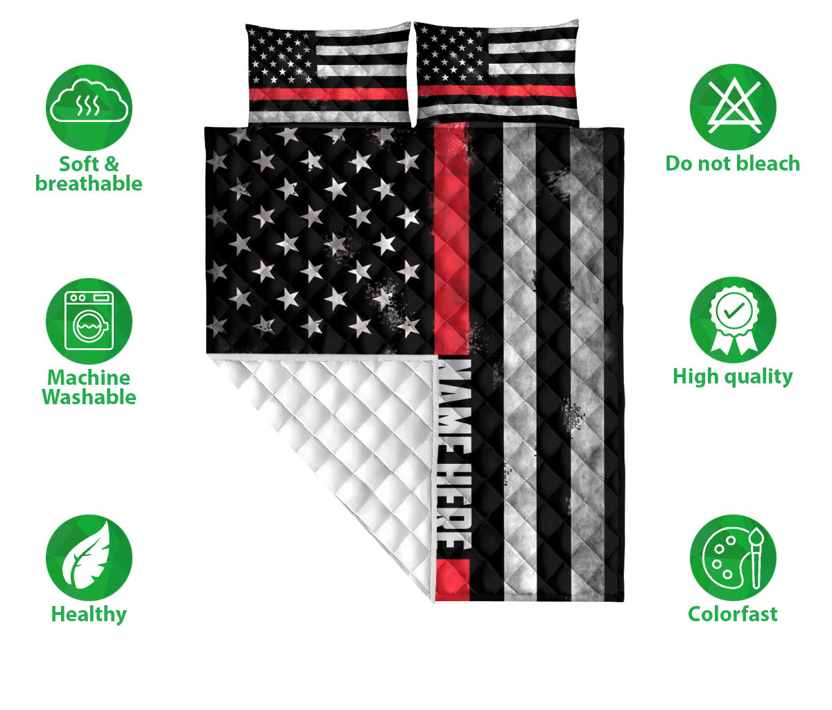 Ohaprints-Quilt-Bed-Set-Pillowcase-Firefighter-Red-Line-American-Flag-Back-The-Red-Custom-Personalized-Name-Blanket-Bedspread-Bedding-1230-Double (70'' x 80'')