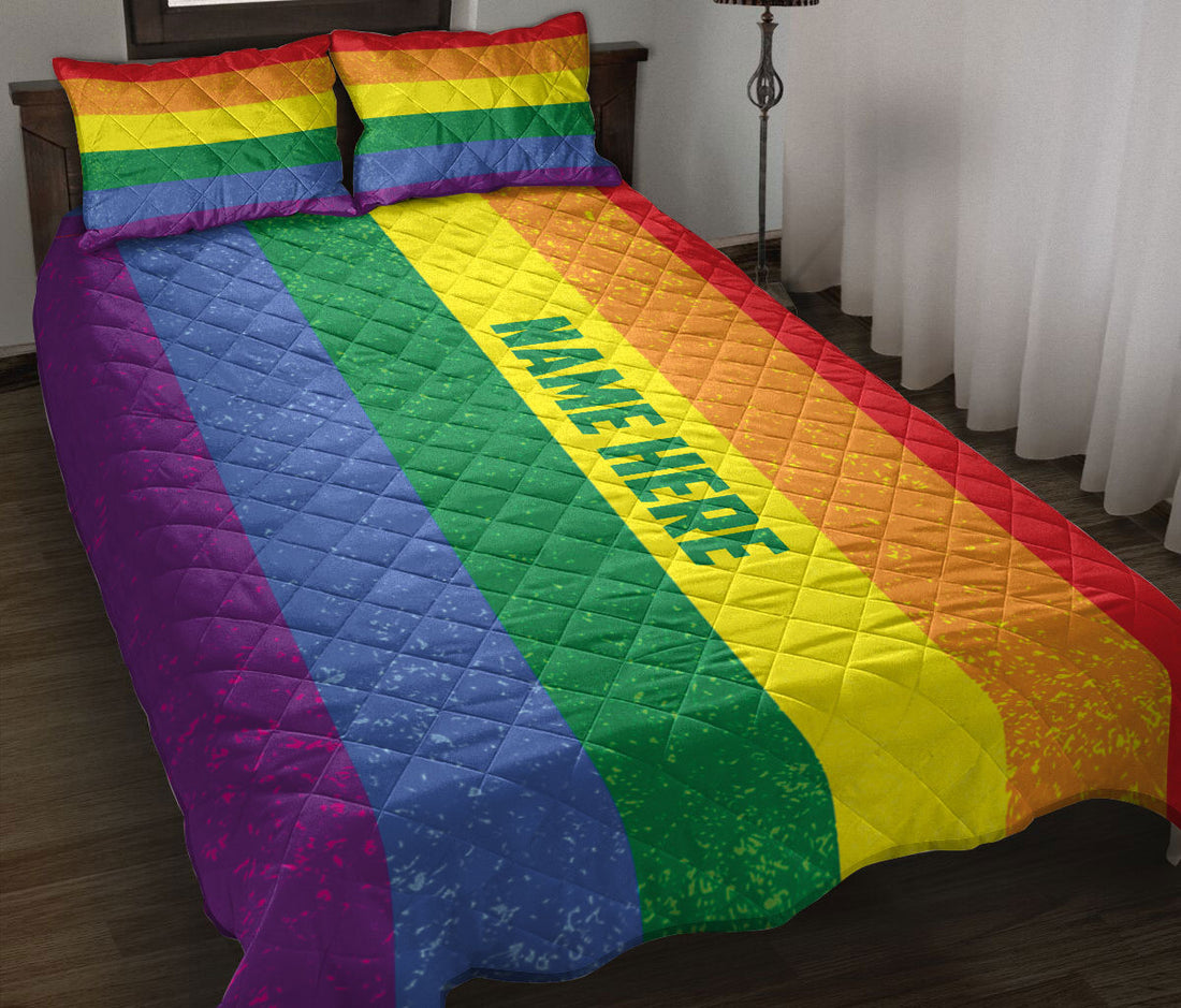 Ohaprints-Quilt-Bed-Set-Pillowcase-Lgbt-Rainbow-Flag-Lgbtq-Pride-Love-Is-Love-Wins-Custom-Personalized-Name-Blanket-Bedspread-Bedding-1356-Throw (55'' x 60'')