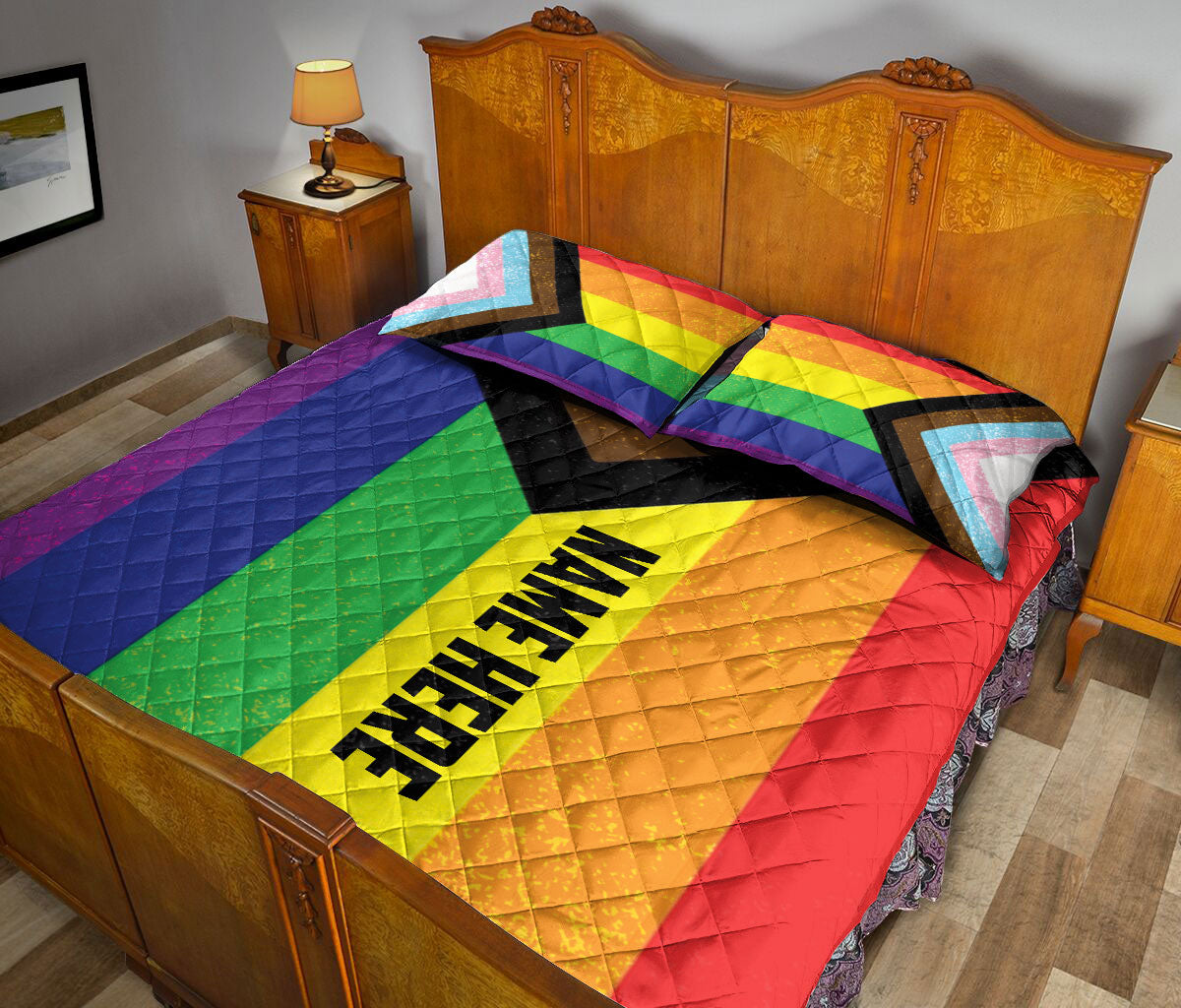 Ohaprints-Quilt-Bed-Set-Pillowcase-Lgbtq-Rainbow-Flag-Lgbt-Pride-Love-Is-Love-Wins-Custom-Personalized-Name-Blanket-Bedspread-Bedding-2948-Queen (80'' x 90'')