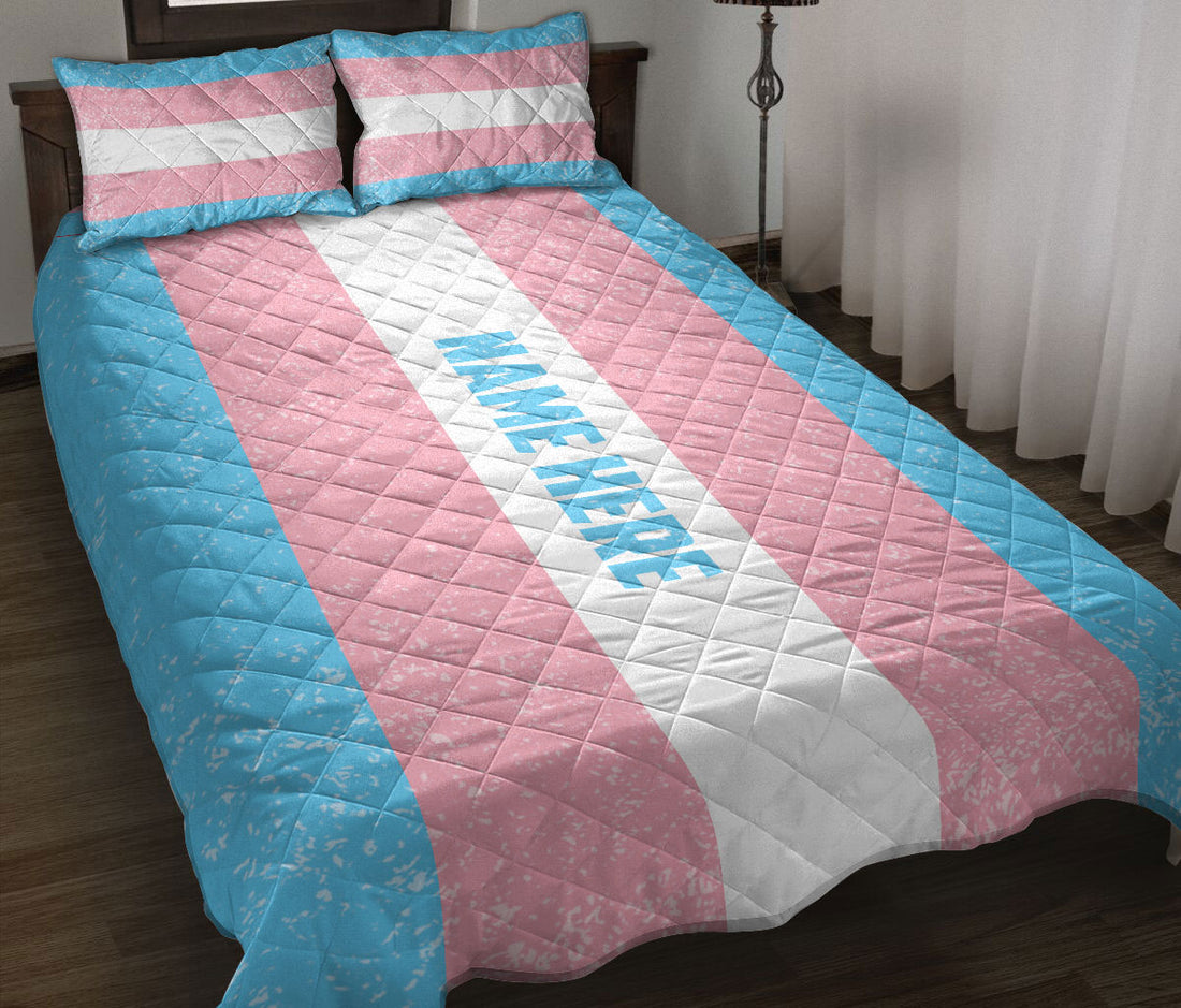 Ohaprints-Quilt-Bed-Set-Pillowcase-Transgender-Flag-Lgbt-Lgbtq-Pride-Love-Is-Love-Custom-Personalized-Name-Blanket-Bedspread-Bedding-2947-Throw (55'' x 60'')