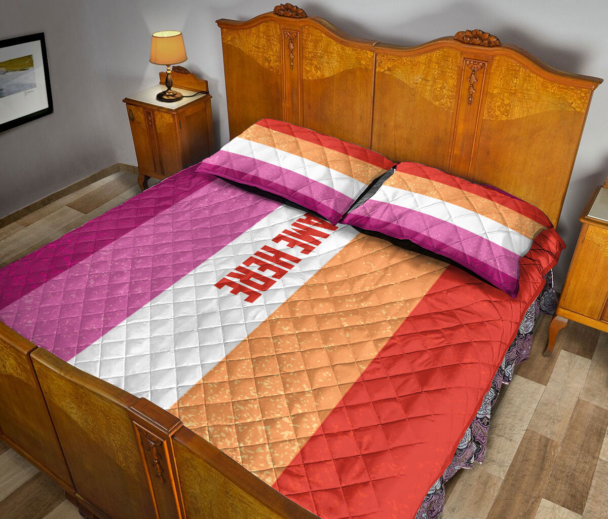 Ohaprints-Quilt-Bed-Set-Pillowcase-Lesbian-Flags-Lgbt-Lgbtq-Pride-Love-Is-Love-Love-Wins-Custom-Personalized-Name-Blanket-Bedspread-Bedding-2531-Queen (80'' x 90'')