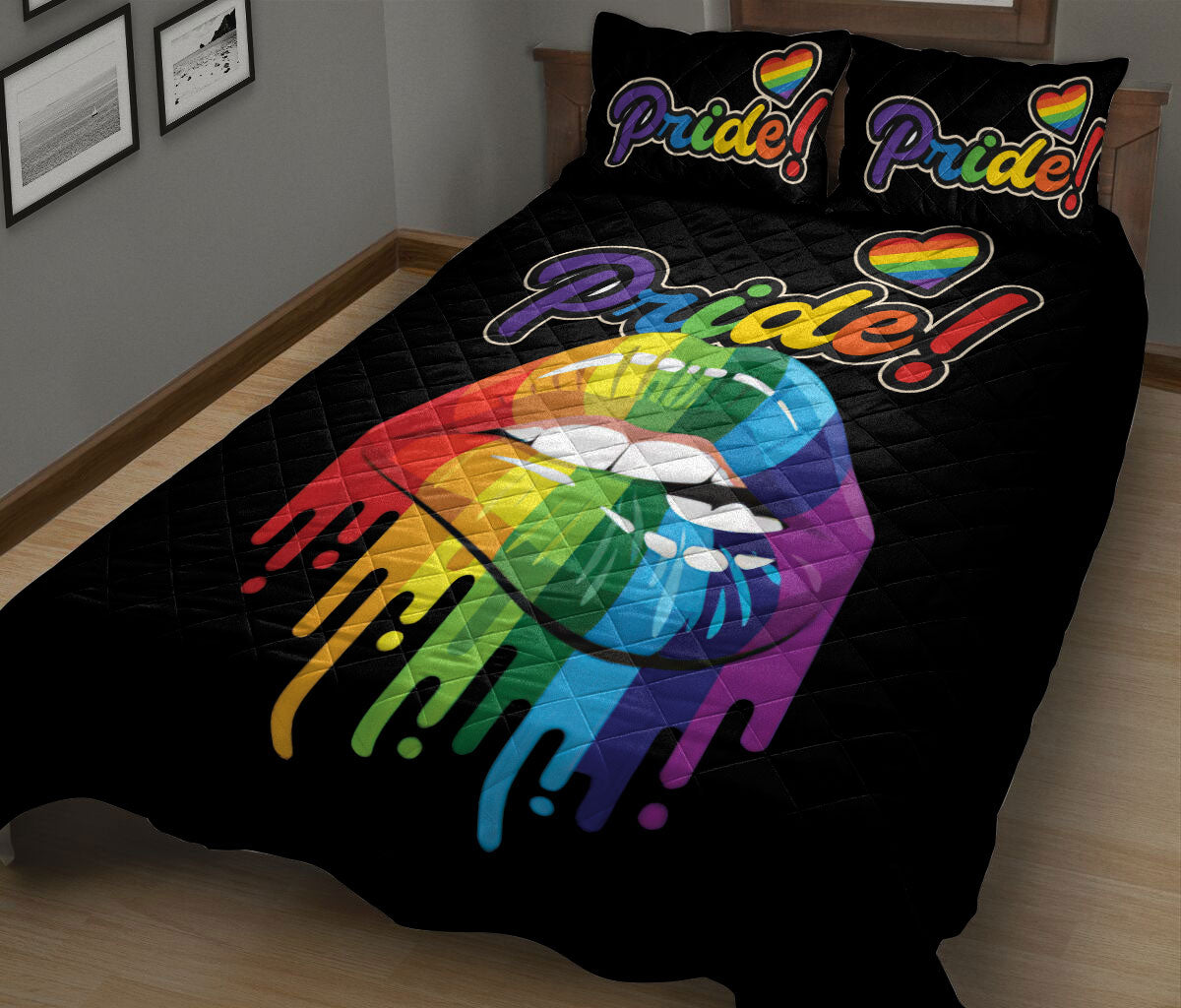 Ohaprints-Quilt-Bed-Set-Pillowcase-Lgbt-Lgbtq-Pride-Rainbow-Melting-Lips-Love-Is-Love-Love-Wins-Blanket-Bedspread-Bedding-1258-King (90'' x 100'')