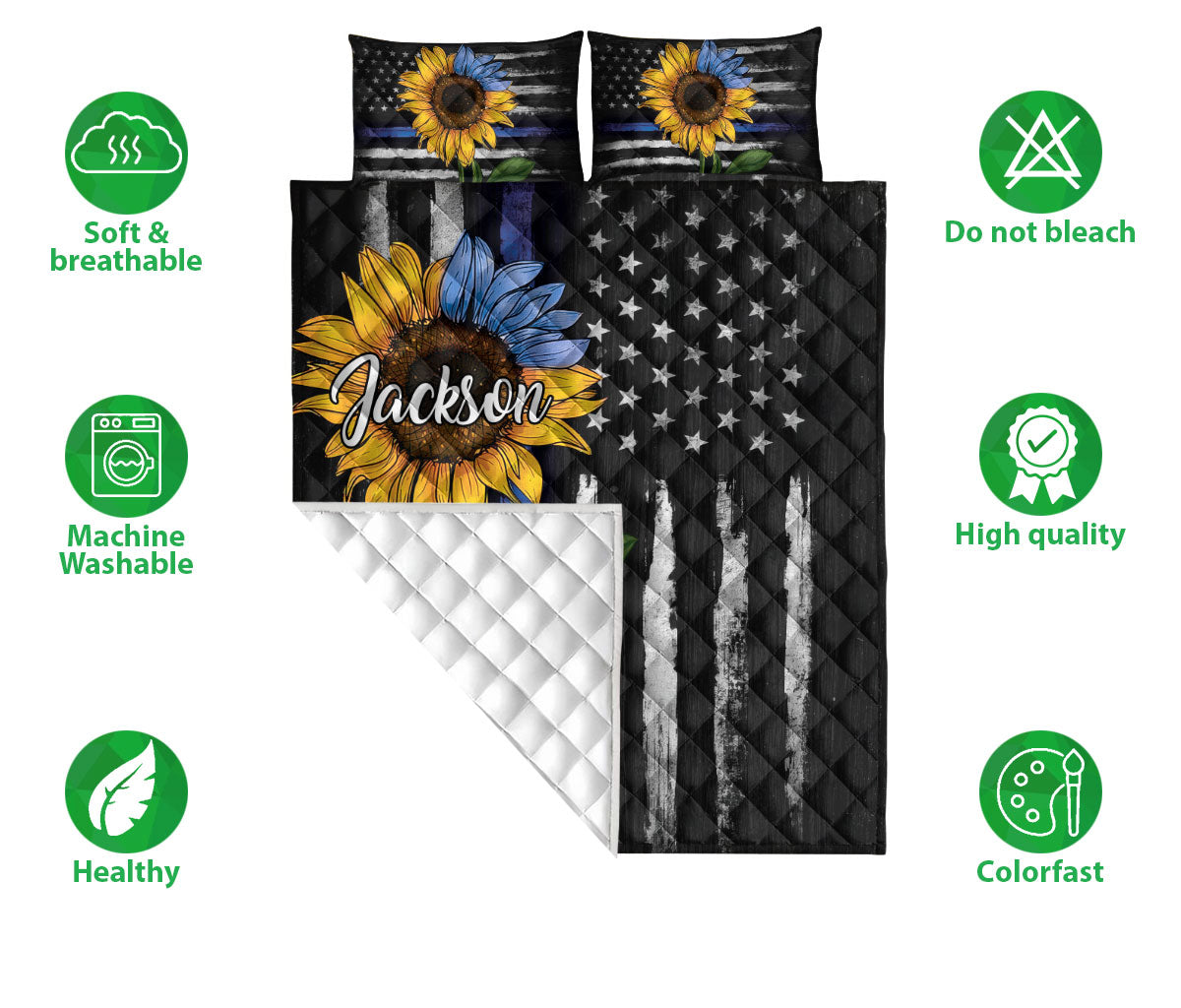 Ohaprints-Quilt-Bed-Set-Pillowcase-Police-Sunflower-American-Flag-Pattern-Custom-Personalized-Name-Blanket-Bedspread-Bedding-1938-Double (70'' x 80'')