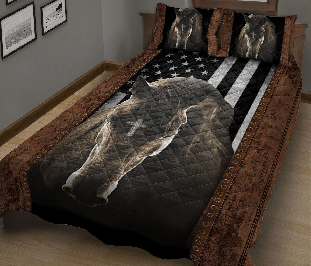 Ohaprints-Quilt-Bed-Set-Pillowcase-Horse-Jesus-Cross-Boho-Brown-Pattern-Unique-Gift-For-Horse-Animal-Lover-Cowboy-Blanket-Bedspread-Bedding-2012-King (90'' x 100'')