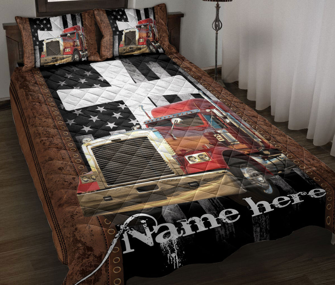 Ohaprints-Quilt-Bed-Set-Pillowcase-Truck-Brown-Pattern-Gift-For-Truck-Driver-Trucker-Custom-Personalized-Name-Blanket-Bedspread-Bedding-2359-Throw (55'' x 60'')