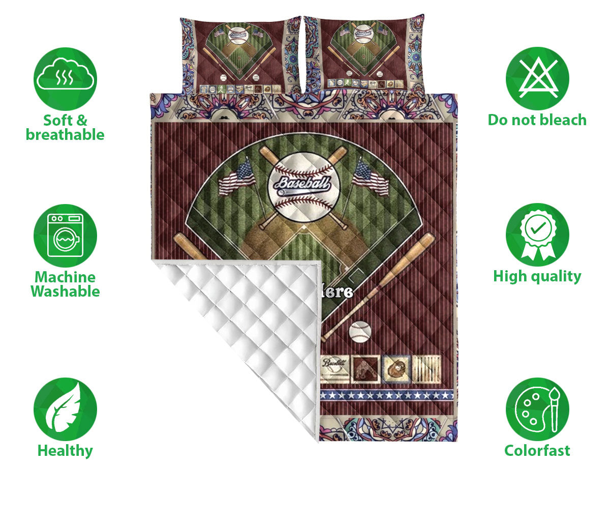 Ohaprints-Quilt-Bed-Set-Pillowcase-Baseball-Ball-Field-Touchdown-Gift-For-Sports-Lover-Custom-Personalized-Name-Blanket-Bedspread-Bedding-8-Double (70'' x 80'')