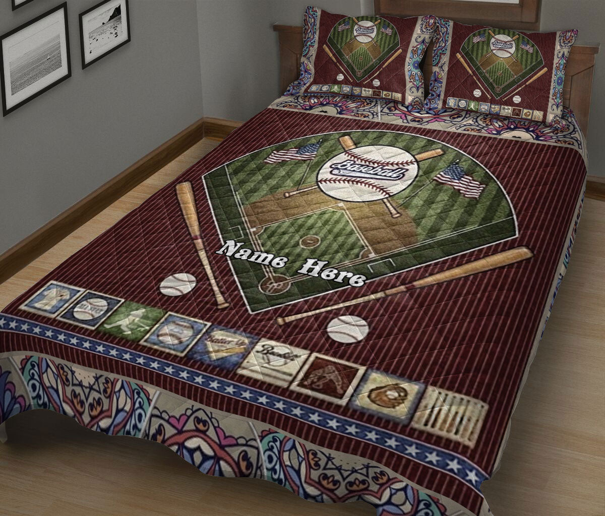 Ohaprints-Quilt-Bed-Set-Pillowcase-Baseball-Ball-Field-Touchdown-Gift-For-Sports-Lover-Custom-Personalized-Name-Blanket-Bedspread-Bedding-8-King (90'' x 100'')