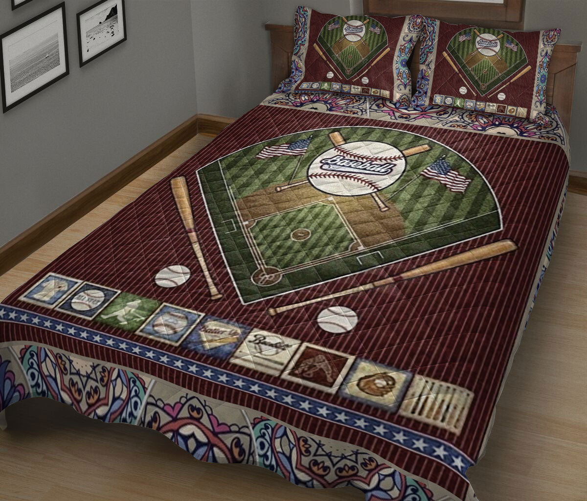 Ohaprints-Quilt-Bed-Set-Pillowcase-Baseball-Ball-Field-Touchdown-Unique-Gift-For-Baseball-Player-Sports-Lover-Blanket-Bedspread-Bedding-846-King (90'' x 100'')