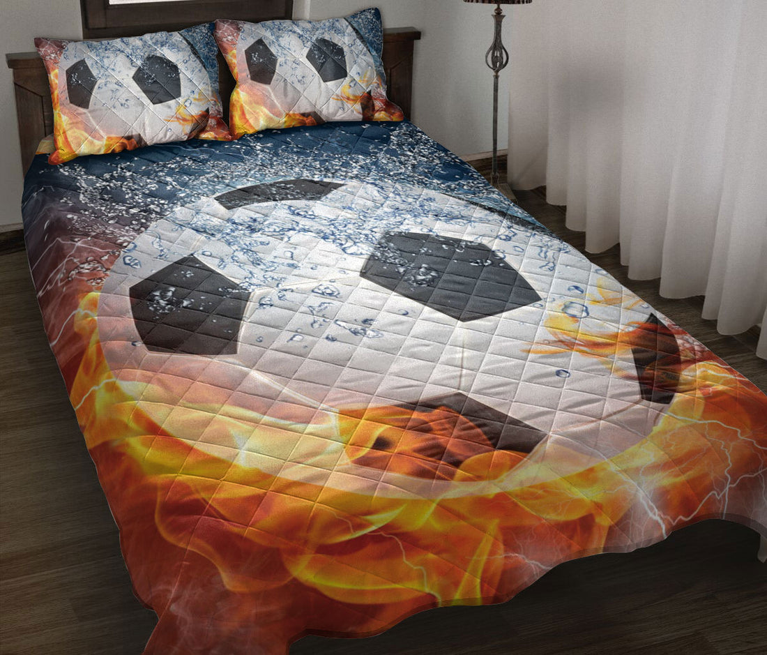 Ohaprints-Quilt-Bed-Set-Pillowcase-Soccer-Ball-Fire-&-Water-Unique-Gift-For-Soccer-Sports-Lover-Red-&-Blue-Blanket-Bedspread-Bedding-847-Throw (55'' x 60'')