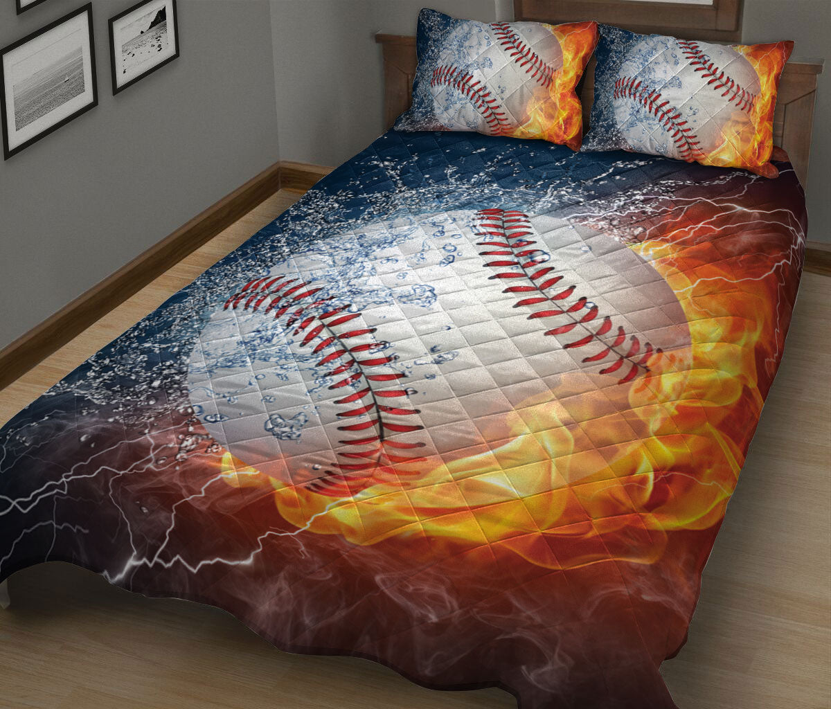 Ohaprints-Quilt-Bed-Set-Pillowcase-Baseball-Ball-Fire-&-Water-Unique-Gift-For-Sports-Lover-Men-Women-Kid-Blanket-Bedspread-Bedding-1427-King (90'' x 100'')