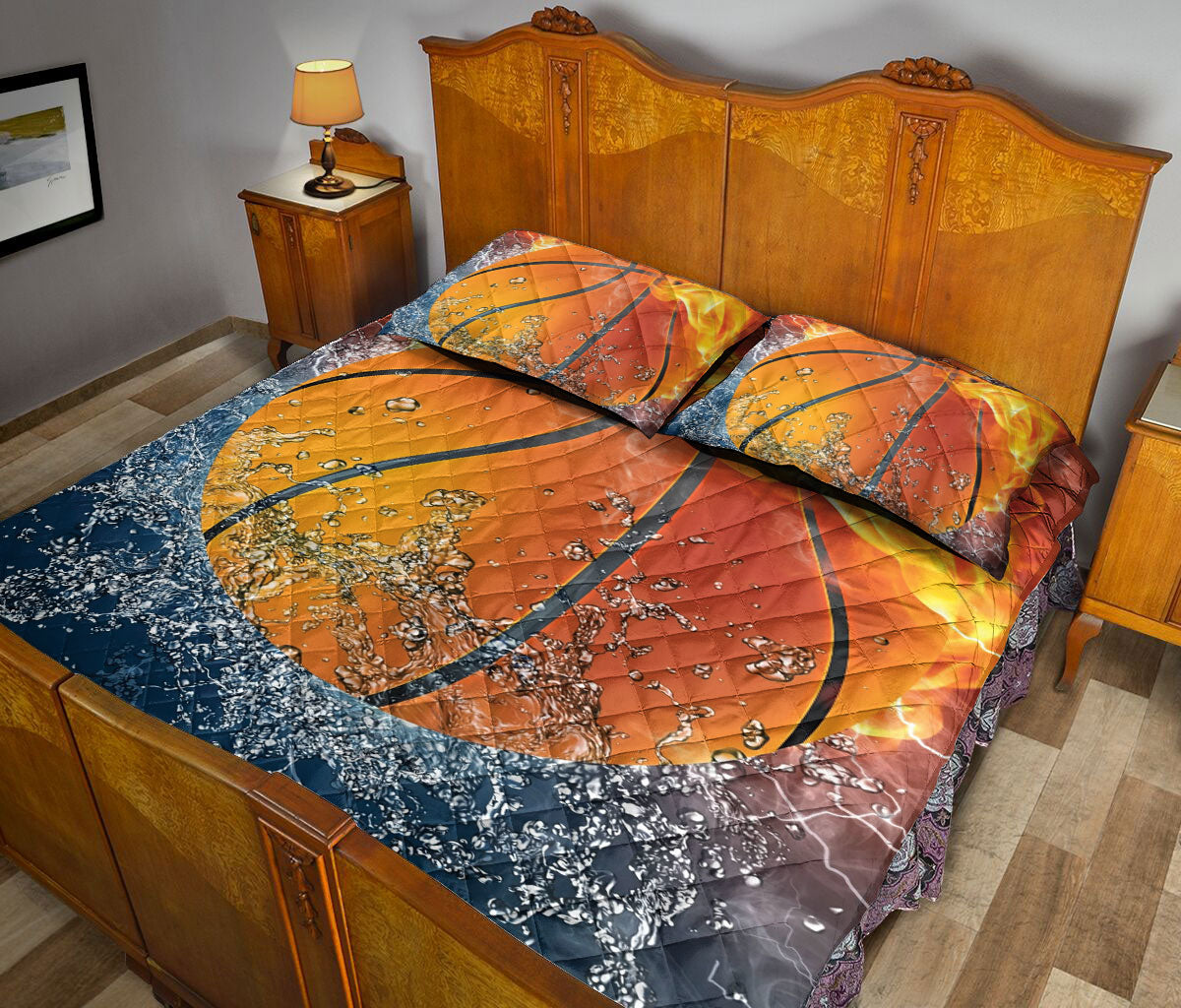 Ohaprints-Quilt-Bed-Set-Pillowcase-Basketball-Ball-Fire-&-Water-Unique-Gift-For-Sports-Lover-Men-Women-Kids-Blanket-Bedspread-Bedding-2014-Queen (80'' x 90'')