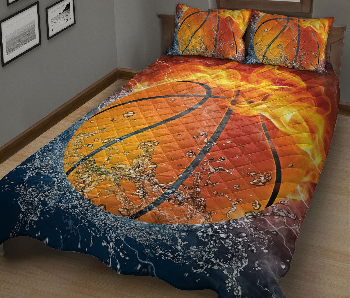 Ohaprints-Quilt-Bed-Set-Pillowcase-Basketball-Ball-Fire-&-Water-Unique-Gift-For-Sports-Lover-Men-Women-Kids-Blanket-Bedspread-Bedding-2014-King (90'' x 100'')