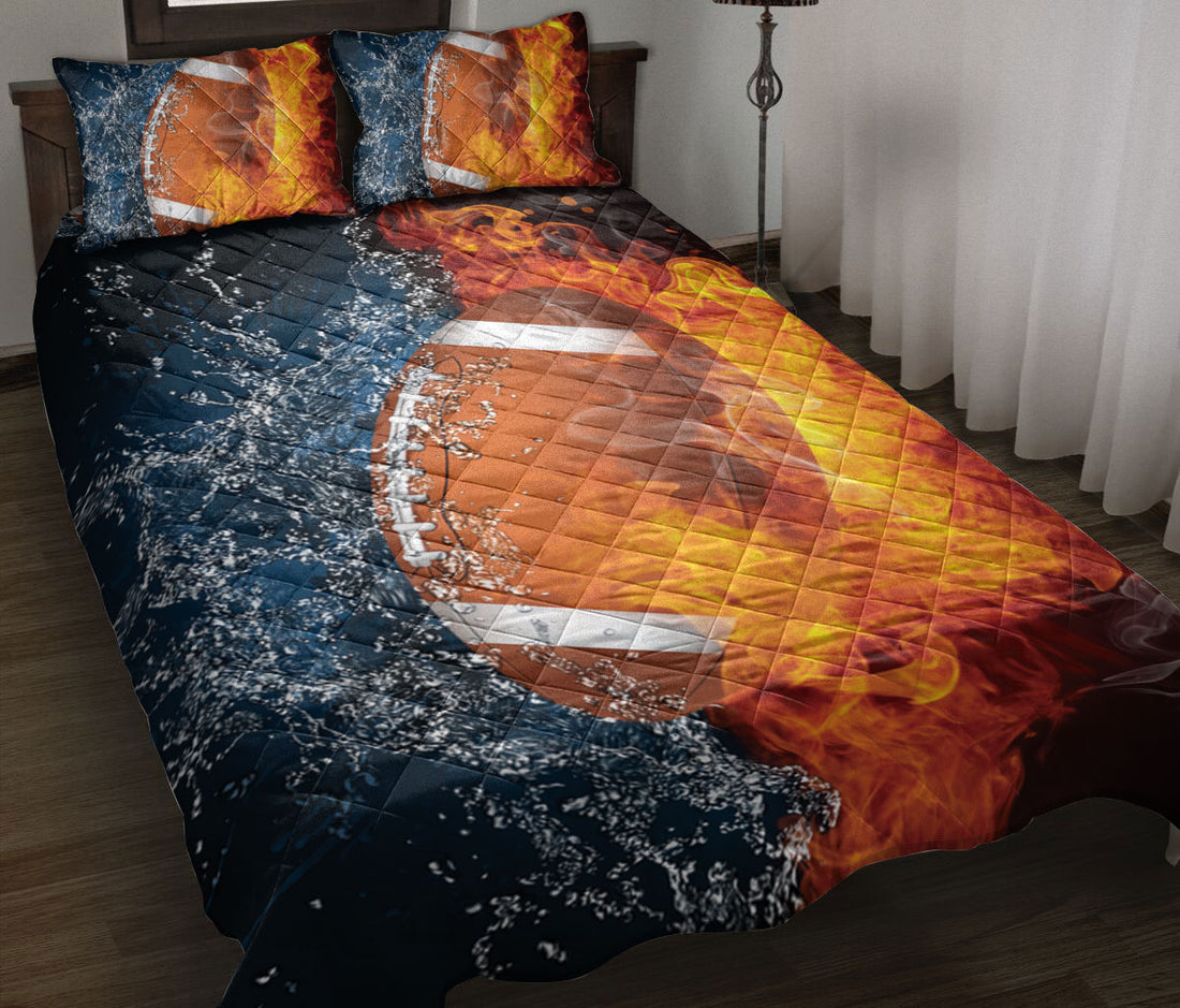 Ohaprints-Quilt-Bed-Set-Pillowcase-American-Football-Ball-Fire-&-Water-Unique-Gift-For-Sports-Lover-Red-&-Blue-Blanket-Bedspread-Bedding-2607-Throw (55'' x 60'')