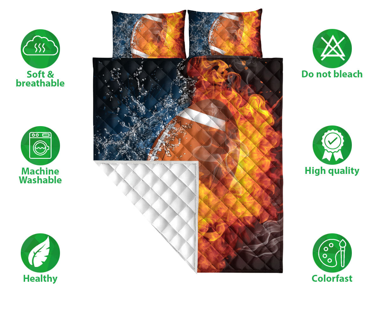 Ohaprints-Quilt-Bed-Set-Pillowcase-American-Football-Ball-Fire-&-Water-Unique-Gift-For-Sports-Lover-Red-&-Blue-Blanket-Bedspread-Bedding-2607-Double (70'' x 80'')