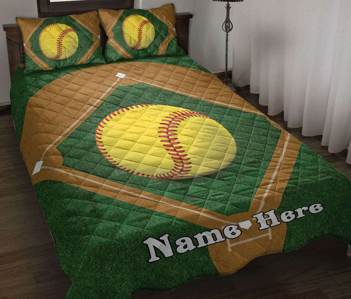 Ohaprints-Quilt-Bed-Set-Pillowcase-Softball-Ball-Field-Unique-Gift-For-Sports-Lover-Custom-Personalized-Name-Blanket-Bedspread-Bedding-2360-Throw (55'' x 60'')