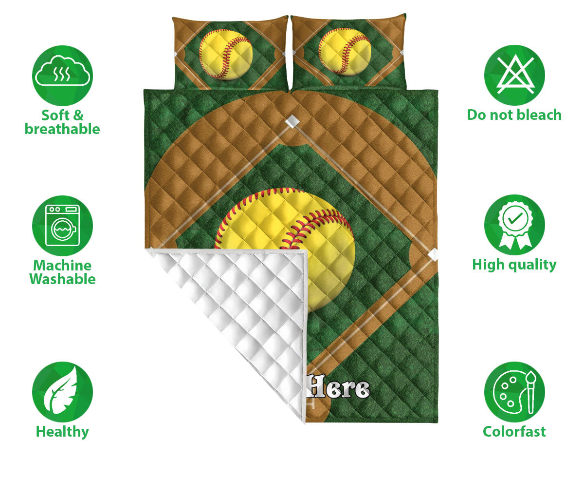 Ohaprints-Quilt-Bed-Set-Pillowcase-Softball-Ball-Field-Unique-Gift-For-Sports-Lover-Custom-Personalized-Name-Blanket-Bedspread-Bedding-2360-Double (70'' x 80'')