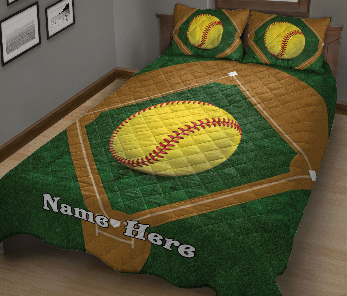 Ohaprints-Quilt-Bed-Set-Pillowcase-Softball-Ball-Field-Unique-Gift-For-Sports-Lover-Custom-Personalized-Name-Blanket-Bedspread-Bedding-2360-King (90'' x 100'')