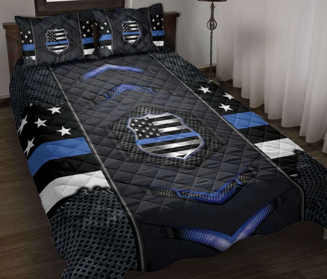 Ohaprints-Quilt-Bed-Set-Pillowcase-Police-Thin-Blue-Line-Back-The-Blue-Black-Carbon-Pattern-Blanket-Bedspread-Bedding-3045-Throw (55'' x 60'')