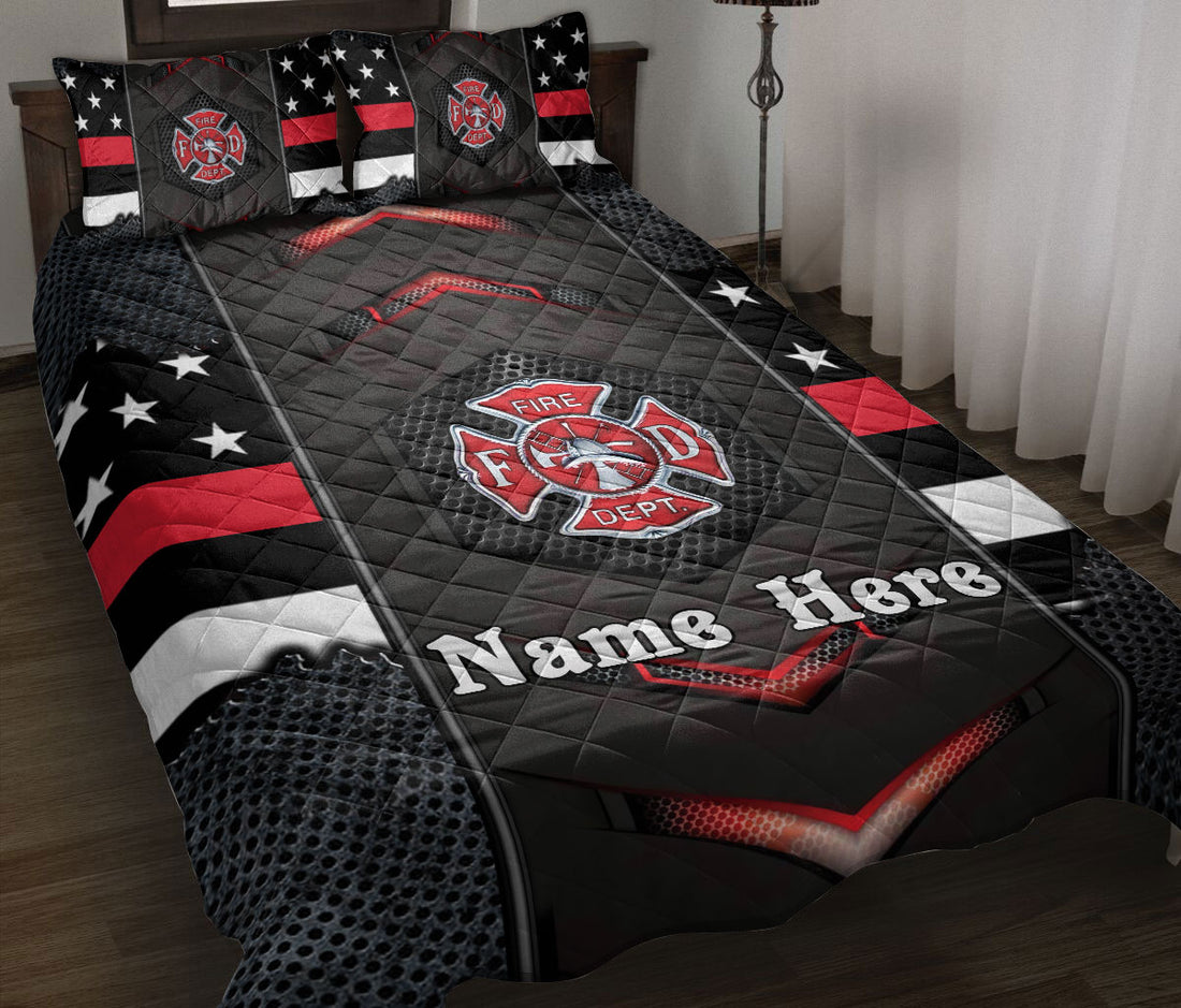 Ohaprints-Quilt-Bed-Set-Pillowcase-Firefighter-Thin-Red-Line-Back-The-Red-Carbon-Pattern-Custom-Personalized-Name-Blanket-Bedspread-Bedding-3046-Throw (55'' x 60'')