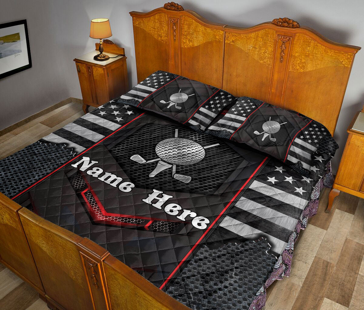 Ohaprints-Quilt-Bed-Set-Pillowcase-Golf-Black-Carbon-Pattern-Gift-For-Sports-Lover-Custom-Personalized-Name-Blanket-Bedspread-Bedding-1429-Queen (80'' x 90'')