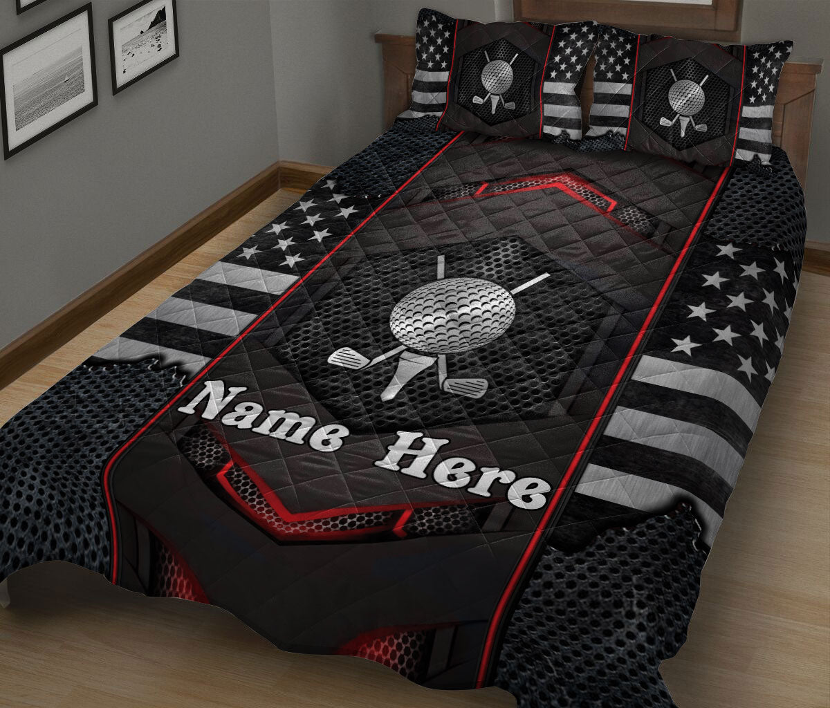 Ohaprints-Quilt-Bed-Set-Pillowcase-Golf-Black-Carbon-Pattern-Gift-For-Sports-Lover-Custom-Personalized-Name-Blanket-Bedspread-Bedding-1429-King (90'' x 100'')