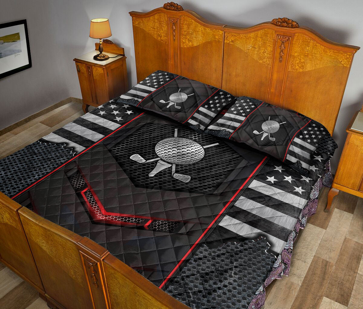 Ohaprints-Quilt-Bed-Set-Pillowcase-Golf-Black-Carbon-Pattern-Unique-Gift-For-Golf-Sports-Lover-Blanket-Bedspread-Bedding-1772-Queen (80'' x 90'')