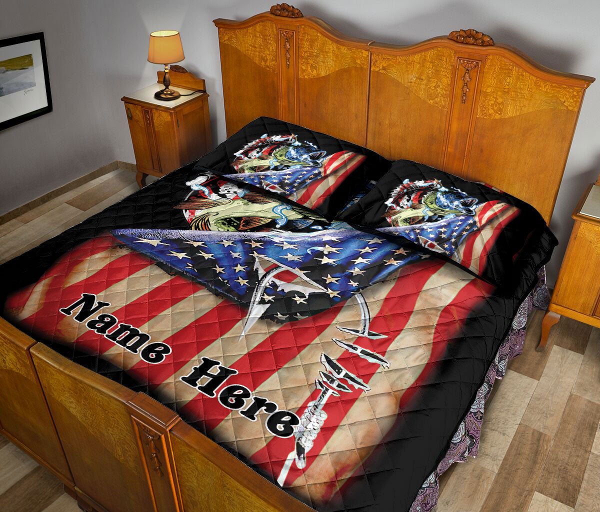 Ohaprints-Quilt-Bed-Set-Pillowcase-Fishing-Proud-Nation-Patriotic-American-Us-Flag-Custom-Personalized-Name-Blanket-Bedspread-Bedding-2361-Queen (80'' x 90'')