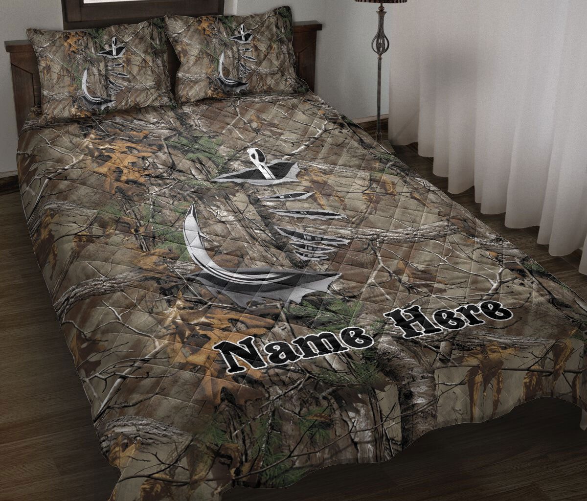 Ohaprints-Quilt-Bed-Set-Pillowcase-Fishing-Hook-Fisherman-Camouflage-Camo-Pattern-Custom-Personalized-Name-Blanket-Bedspread-Bedding-1187-Throw (55'' x 60'')