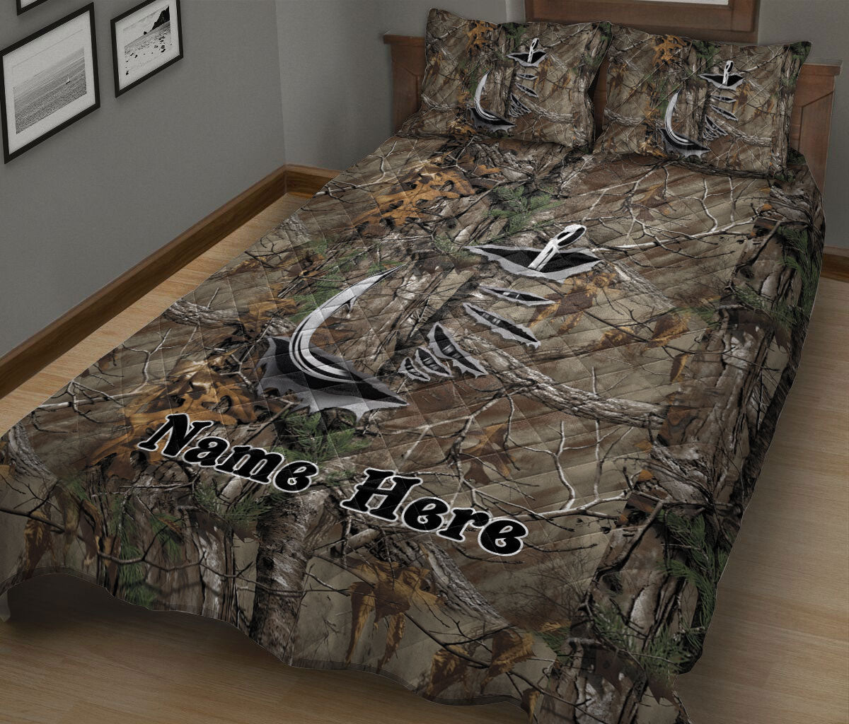 Ohaprints-Quilt-Bed-Set-Pillowcase-Fishing-Hook-Fisherman-Camouflage-Camo-Pattern-Custom-Personalized-Name-Blanket-Bedspread-Bedding-1187-King (90'' x 100'')