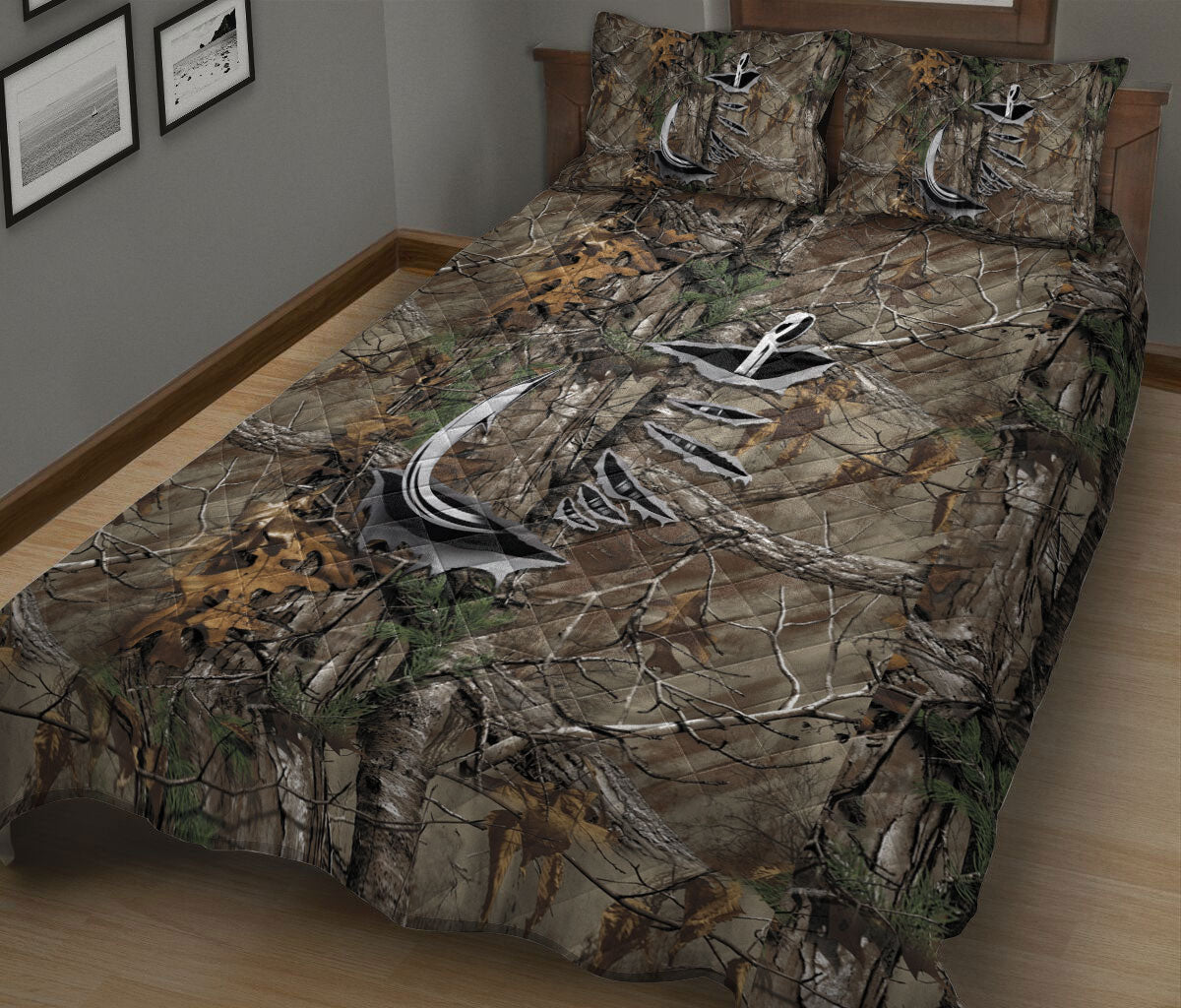 Ohaprints-Quilt-Bed-Set-Pillowcase-Fishing-Hook-Camouflage-Camo-Pattern-Gift-For-Fisherman-Fishing-Lover-Blanket-Bedspread-Bedding-2609-King (90'' x 100'')