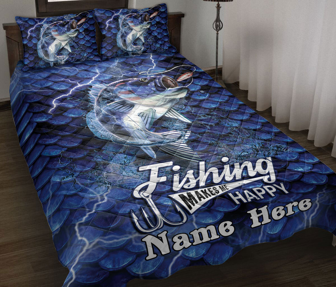 Ohaprints-Quilt-Bed-Set-Pillowcase-Fishing-Make-Me-Happy-Blue-Fish-Scales-Pattern-Custom-Personalized-Name-Blanket-Bedspread-Bedding-850-Throw (55'' x 60'')