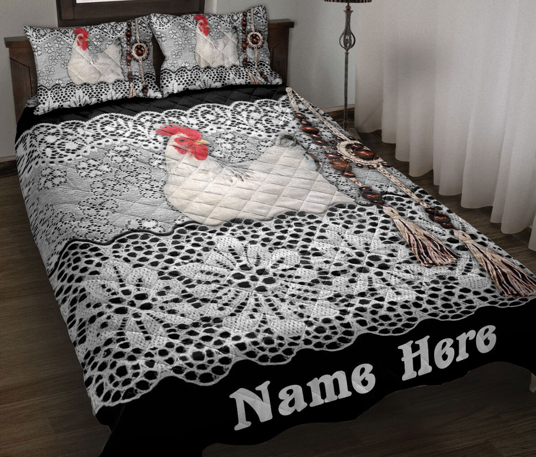 Ohaprints-Quilt-Bed-Set-Pillowcase-Chicken-Farm-Animal-Black-&-White-Amigurumi-Pattern-Custom-Personalized-Name-Blanket-Bedspread-Bedding-1906-Throw (55'' x 60'')