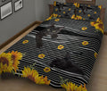 Ohaprints-Quilt-Bed-Set-Pillowcase-Funny-Black-Cat-Cats-Animal-Sunflower-Floral-B&W-Stripe-Pattern-Blanket-Bedspread-Bedding-190-King (90'' x 100'')