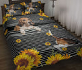 Ohaprints-Quilt-Bed-Set-Pillowcase-Funny-Beagle-Dog-Lover-Sunflower-Floral-B&W-Stripe-Pattern-Blanket-Bedspread-Bedding-704-Throw (55'' x 60'')