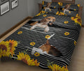 Ohaprints-Quilt-Bed-Set-Pillowcase-Funny-Beagle-Dog-Lover-Sunflower-Floral-B&W-Stripe-Pattern-Blanket-Bedspread-Bedding-704-King (90'' x 100'')