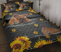 Ohaprints-Quilt-Bed-Set-Pillowcase-Frenchie-French-Bulldog-Sunflower-Floral-B&W-Stripe-Pattern-Blanket-Bedspread-Bedding-1232-Throw (55'' x 60'')