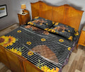 Ohaprints-Quilt-Bed-Set-Pillowcase-Frenchie-French-Bulldog-Sunflower-Floral-B&W-Stripe-Pattern-Blanket-Bedspread-Bedding-1232-Queen (80'' x 90'')