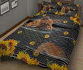 Ohaprints-Quilt-Bed-Set-Pillowcase-Frenchie-French-Bulldog-Sunflower-Floral-B&W-Stripe-Pattern-Blanket-Bedspread-Bedding-1232-King (90'' x 100'')