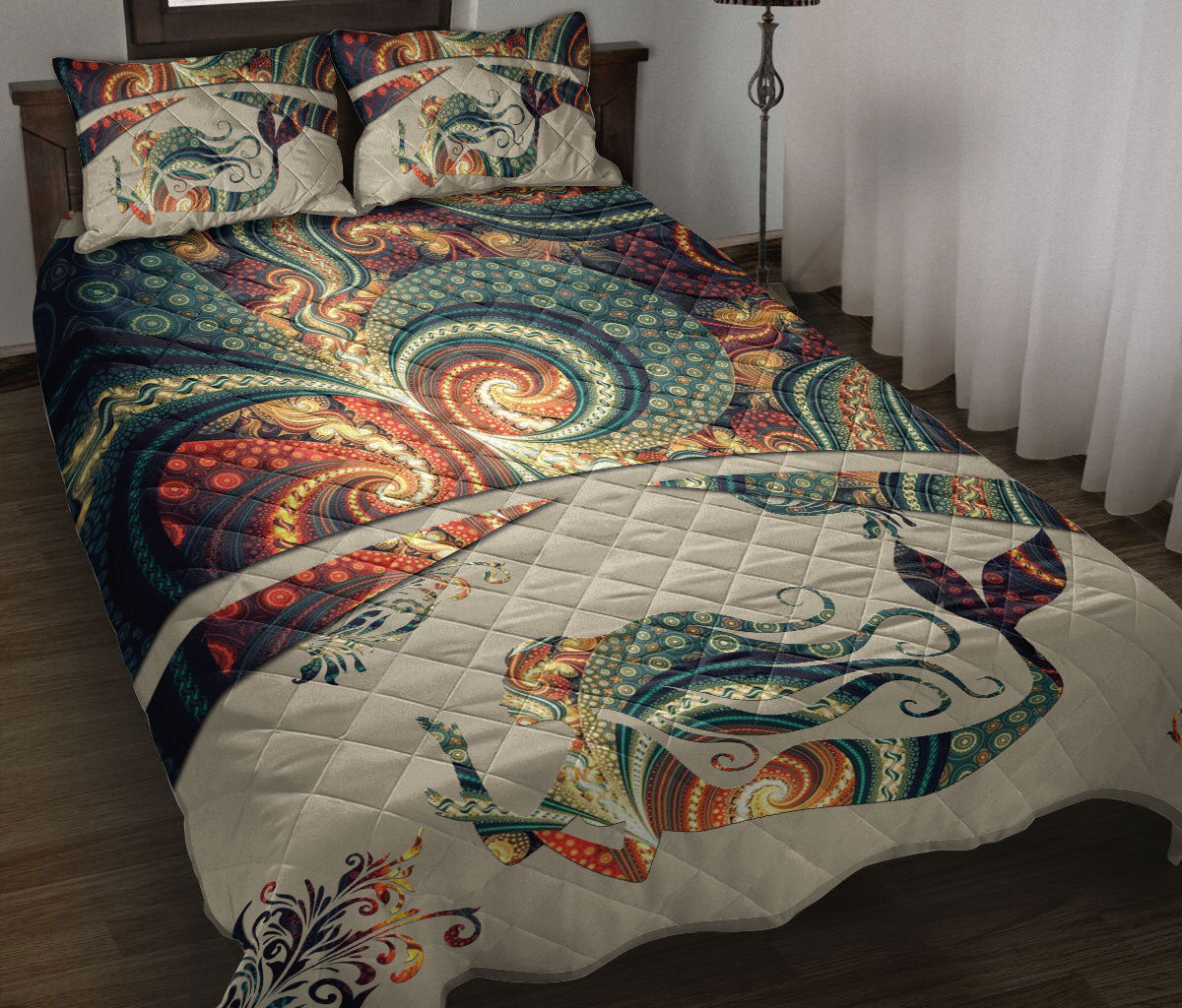 Ohaprints-Quilt-Bed-Set-Pillowcase-Mermaid-Butterfly-Mandala-Flower-Floral-Boho-Bohemian-Pattern-Blanket-Bedspread-Bedding-2447-Throw (55'' x 60'')