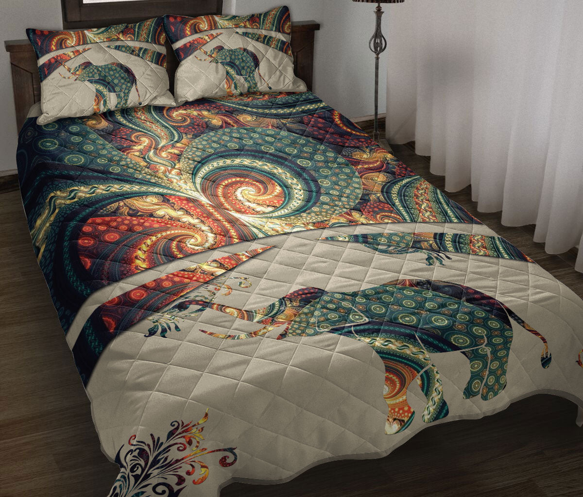 Ohaprints-Quilt-Bed-Set-Pillowcase-Elephant-Butterfly-Mandala-Flower-Floral-Boho-Bohemian-Pattern-Blanket-Bedspread-Bedding-1080-Throw (55'' x 60'')