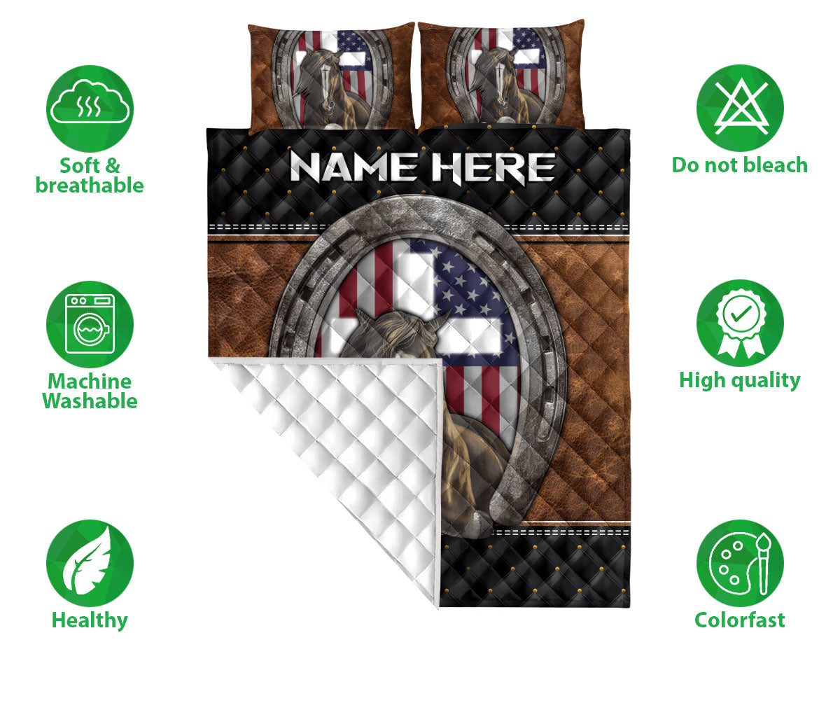 Ohaprints-Quilt-Bed-Set-Pillowcase-Jesus-Cross-Horseshoe-Gift-For-Horse-Lover-Brown-Custom-Personalized-Name-Blanket-Bedspread-Bedding-1523-Double (70'' x 80'')