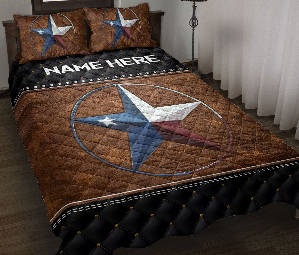 Ohaprints-Quilt-Bed-Set-Pillowcase-Texas-Star-Barn-Cowboy-Cowgirl-Black-Brown-Pattern-Custom-Personalized-Name-Blanket-Bedspread-Bedding-351-Throw (55'' x 60'')