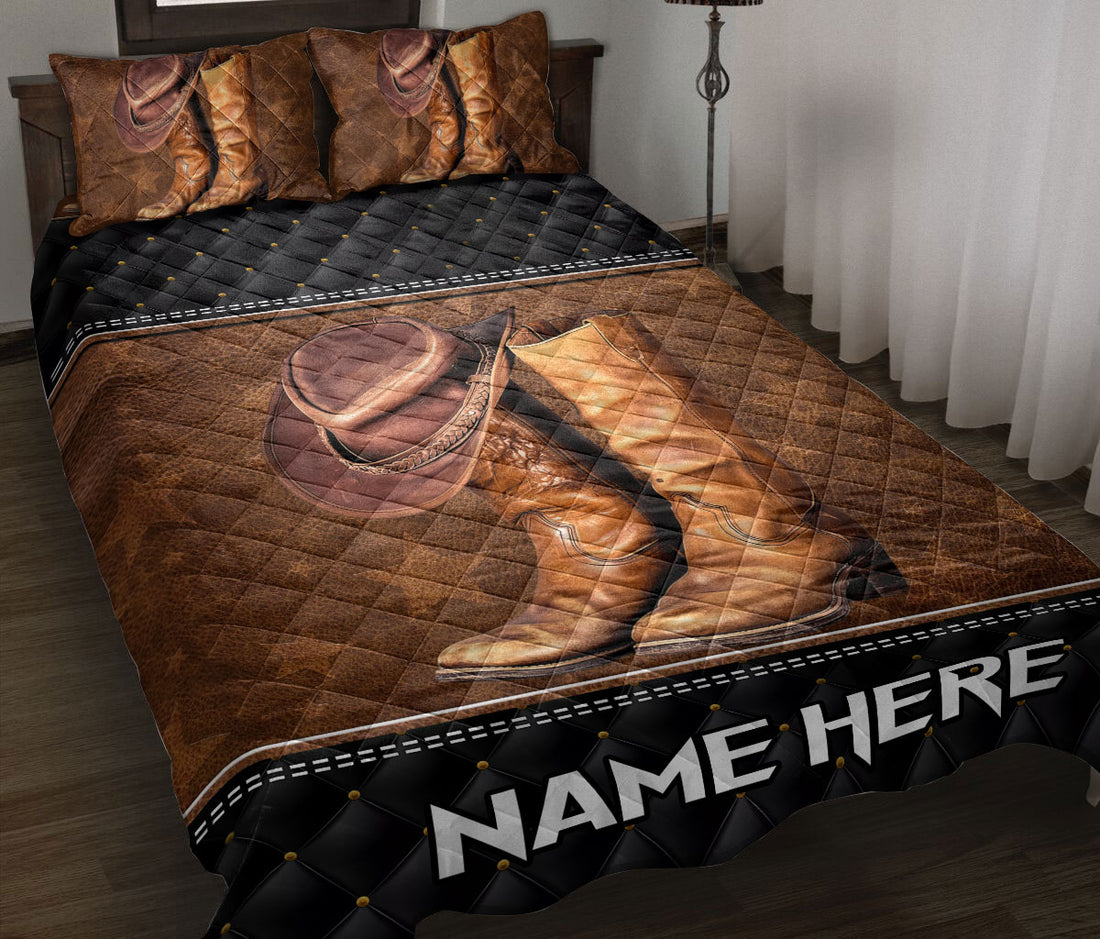 Ohaprints-Quilt-Bed-Set-Pillowcase-Texas-Star-Barn-Cowboy-Cowgirl-Boots-Brown-Pattern-Custom-Personalized-Name-Blanket-Bedspread-Bedding-943-Throw (55'' x 60'')